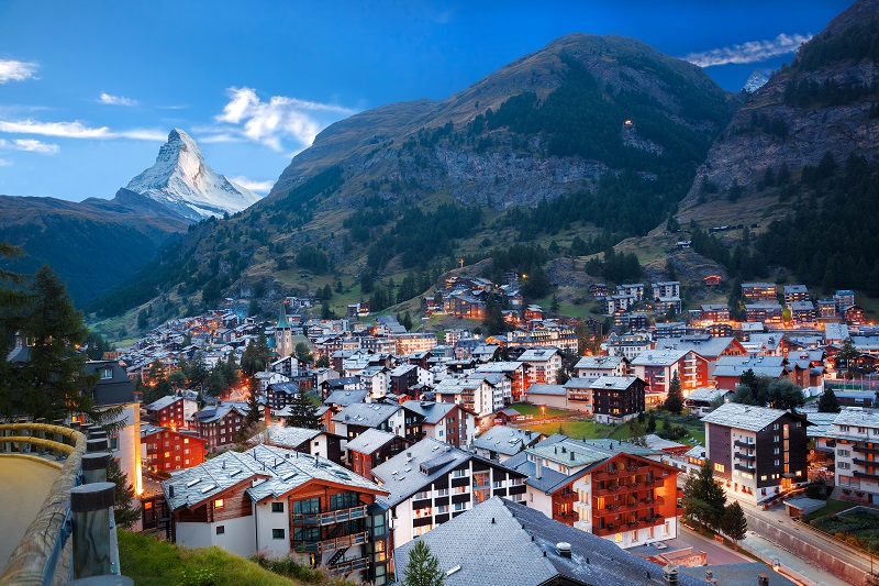 Zermatt village with peak of Matterhorn in Swiss Alps, Switzerland