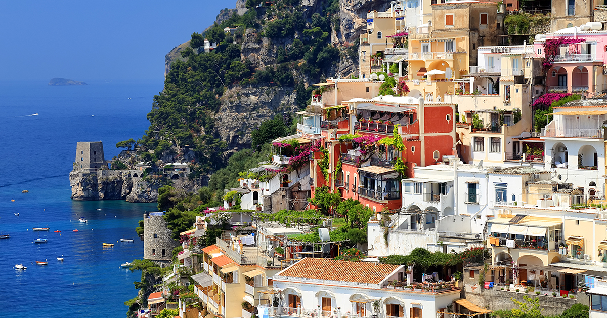 Stacked houses overlooking the bay in Positano