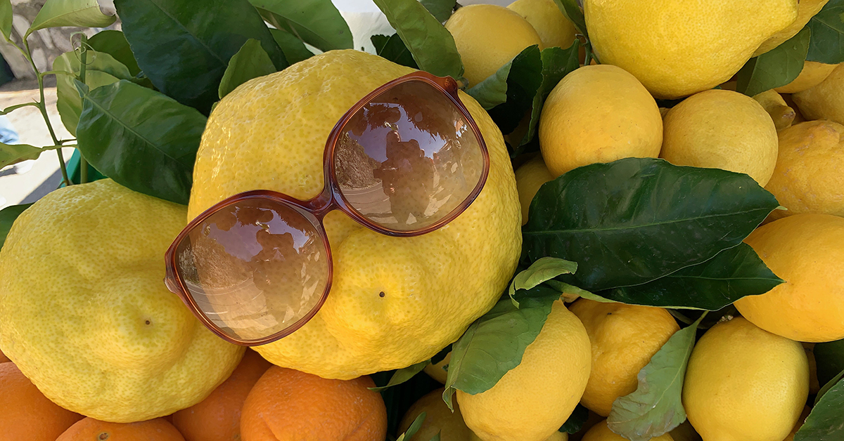 Amalfi lemon, featuring sunglasses