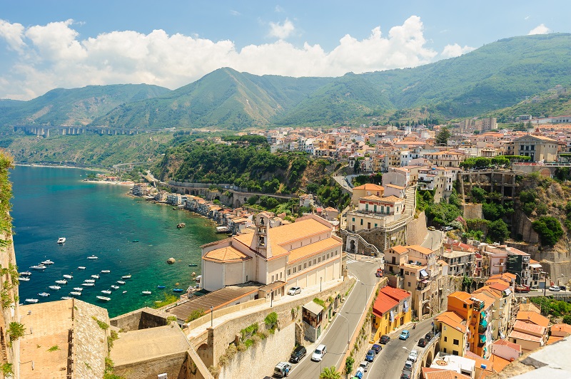 Panoramic view of Scilla seen from The Ruffo Castle, Calabria, Italy