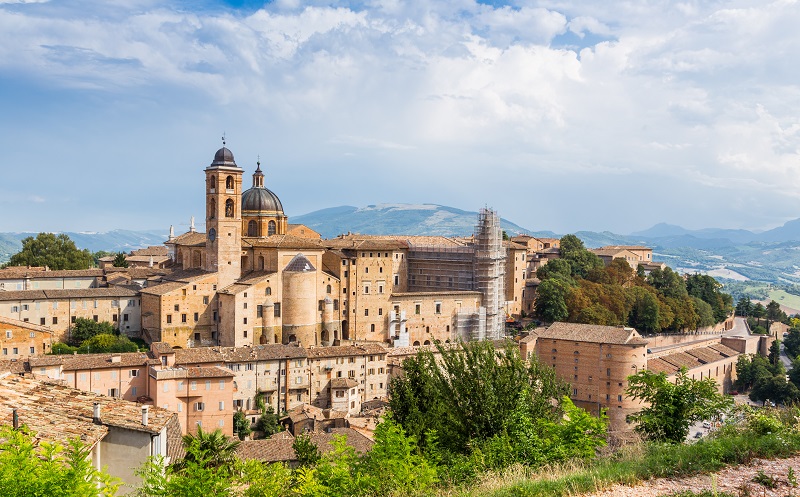 View of medieval castle in Urbino, Marche, Italy