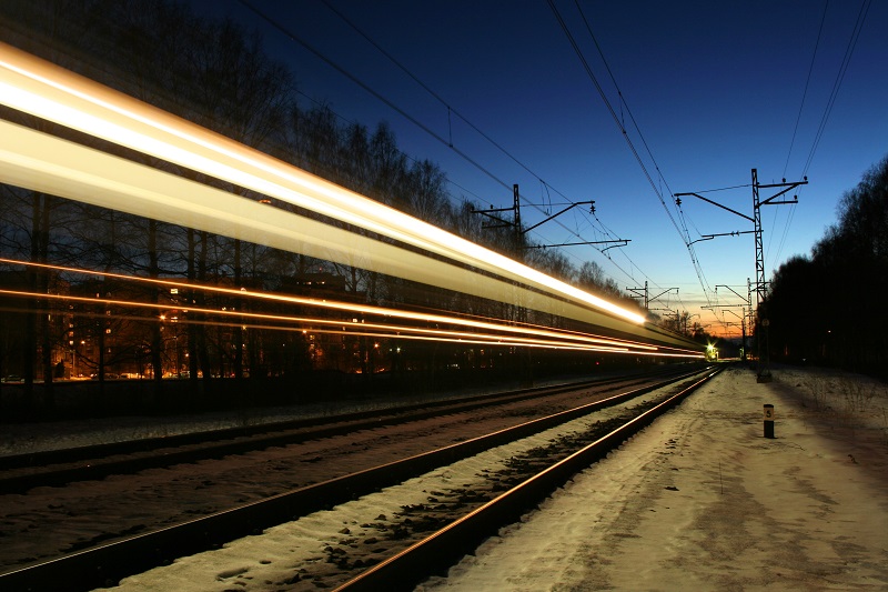 Railway train at night