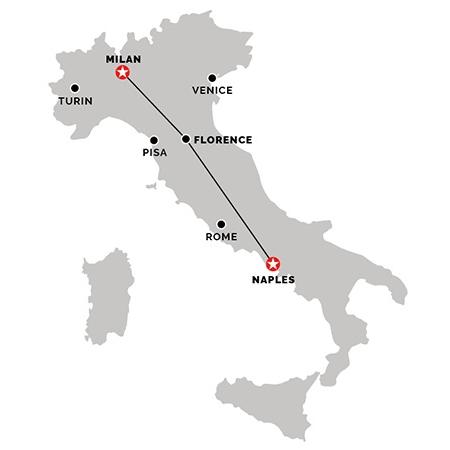 Map of trip from Milan to Naples 
