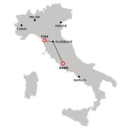 Map of trip from Rome to Pisa 