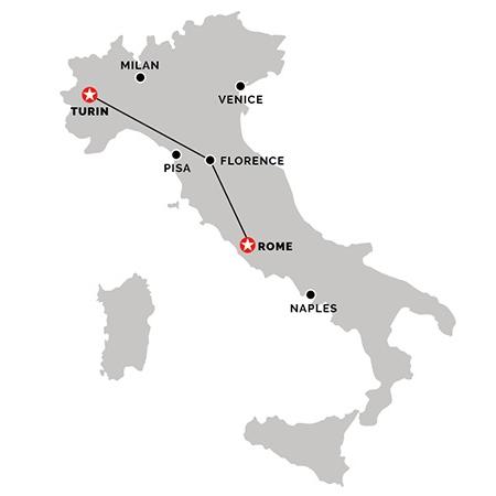 Map of trip from Rome to Turin 