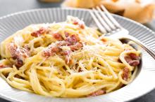 traditional roman pasta alla carbonara. Spaghetti carbonara.